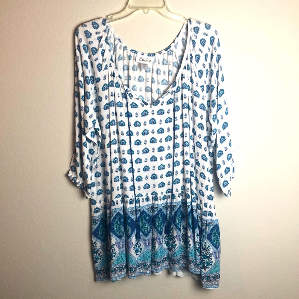 Simply Emma Boho Peasant Blouse Tassels 1X